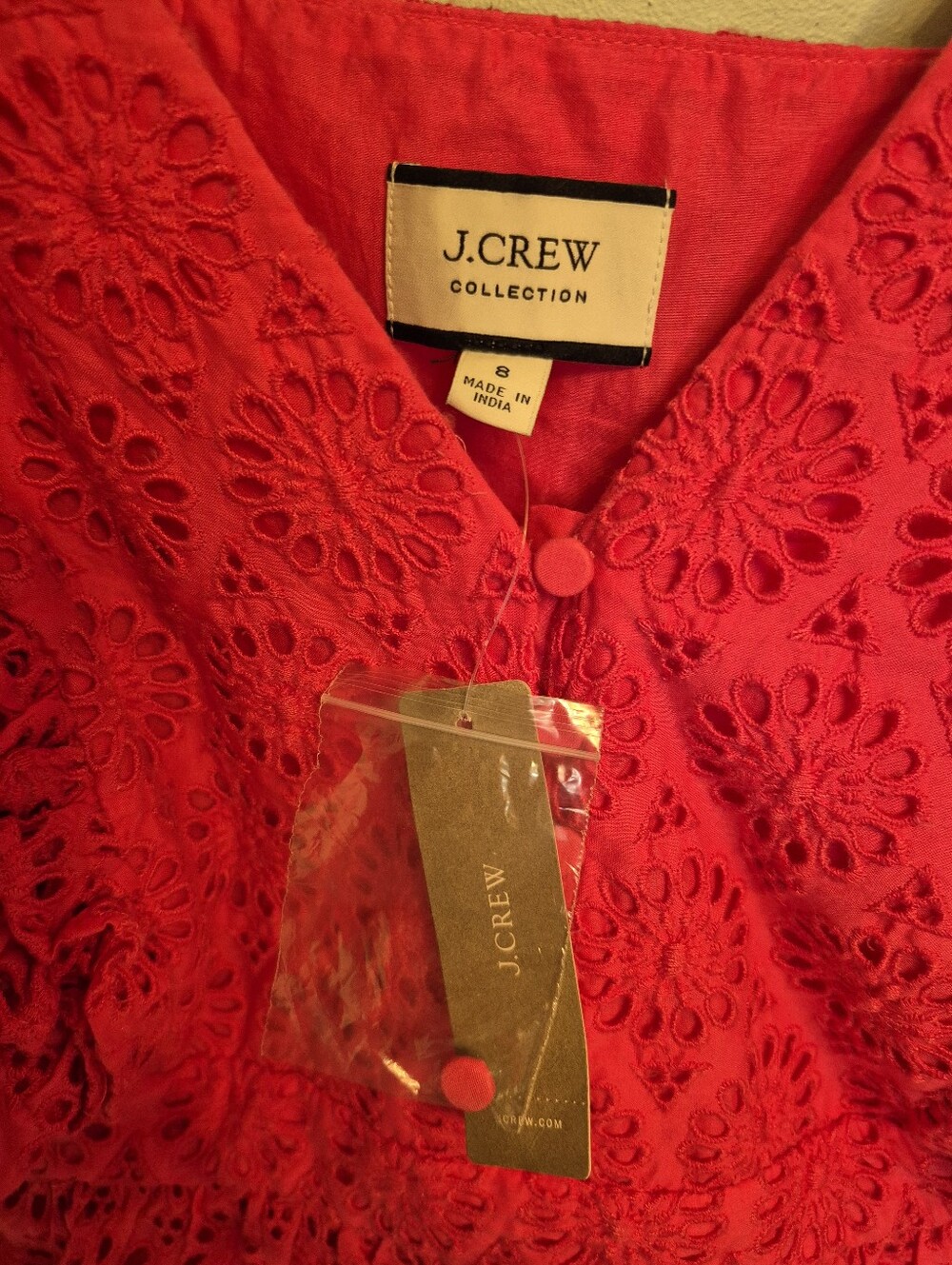 NWT JCrew Women's Boho Cottagecore Feminine Pink Eyelet Ruffle Blouse Size 8 - Picture 5 of 8